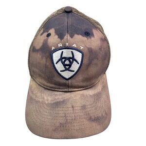 Ariat Mens Brown Navy Tie Dye Mesh Back Snapback Trucker Hat Logo Baseball Cap